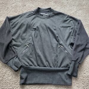 Tahari Sport Women’s Gray Pullover Sweatshirt Size Small Zip Pockets 95% Cotton